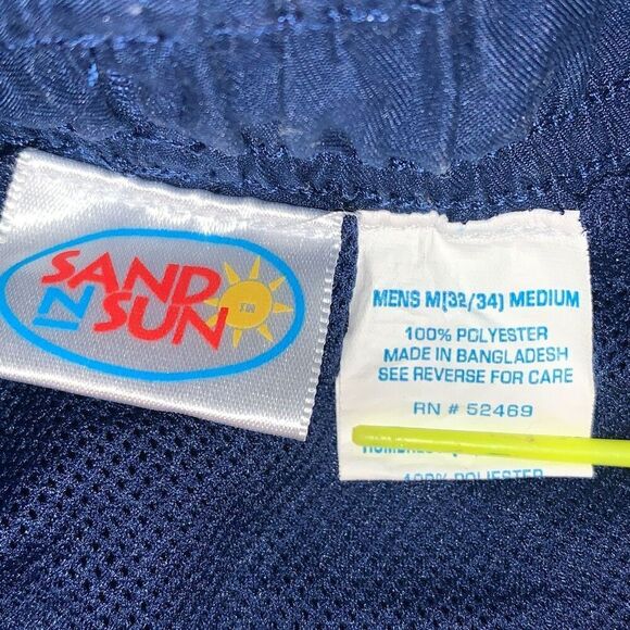 Sand N‎ Sun Mens Size Medium Swim Board Trunks Shorts Navy Blue Lined Pull On - Picture 2 of 4